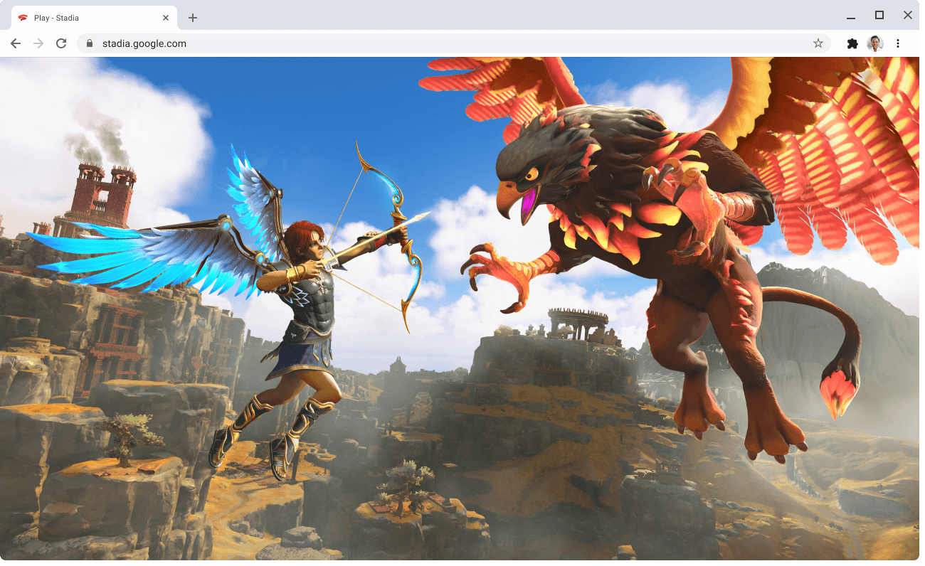 Уеб страница на stadia.google.com с игра в ход.