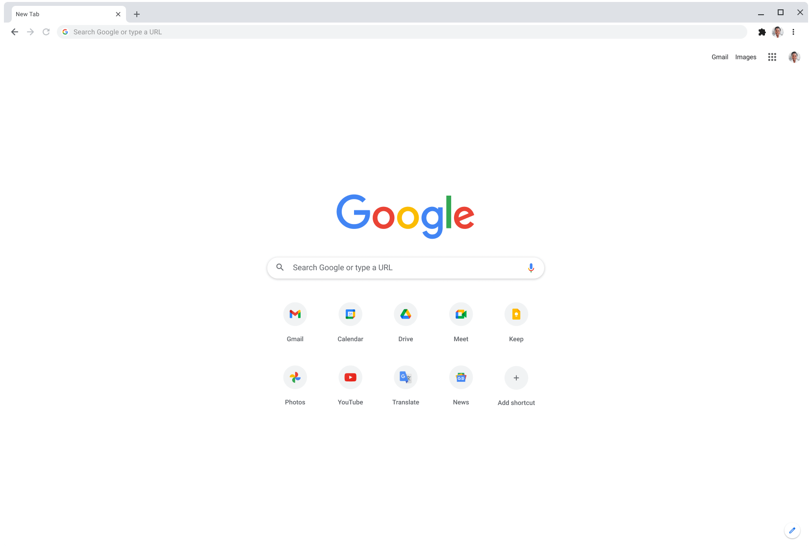 Прозорец на браузъра Chrome, показващ Google.com.