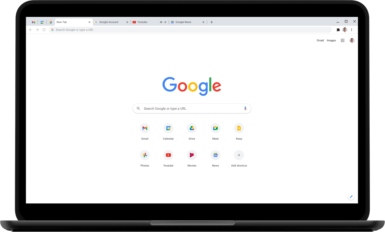Лаптоп Pixelbook Go, показващ Google.com.
