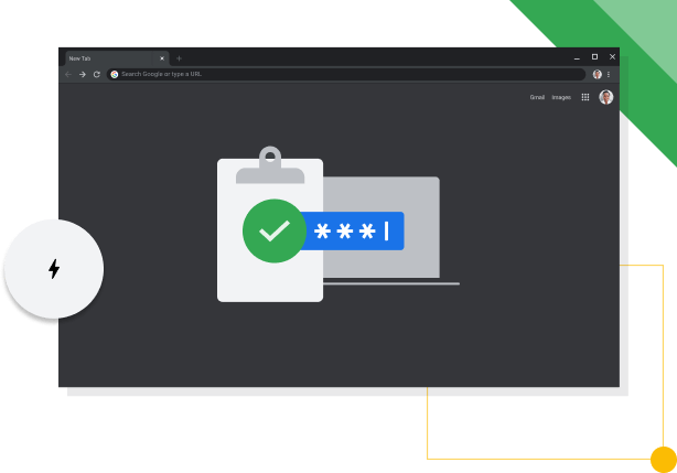 Прозорец на браузъра Chrome в тъмен режим, показващ иконата на Google за продуктивност.