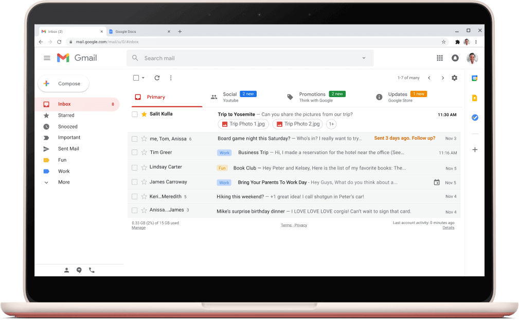 Екран с интерфейса на Gmail с имейли.